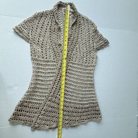 Anthropologie Rosie Neira Calado Open Front Hand Knit Crochet Cardigan Sz M Boho - Picture 5 of 9